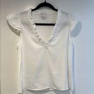White Ruffled V-Neck Top